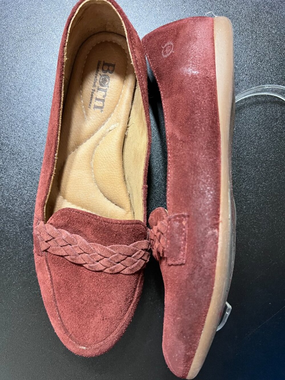 Born Burgundy Suede Braided Loafer Flats Comfort Slip On Shoes Size 8.5 - Picture 8 of 8